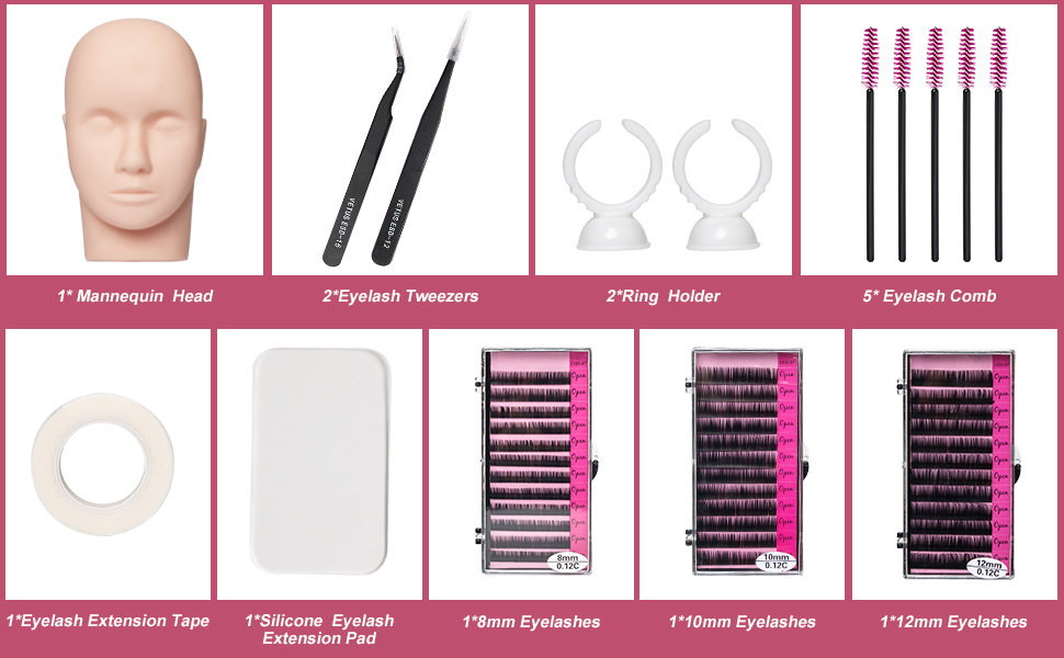 AORAEM Eyelash Extension Kit Mannequin Head Training Lash Extension Kit