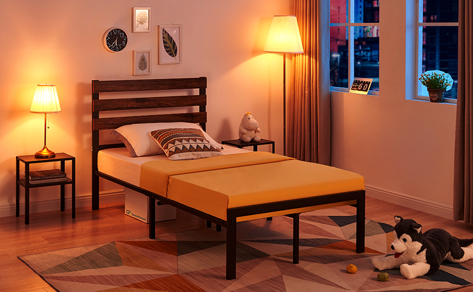 GreenForest Twin Bed Frame with Wooden Headboard Platform