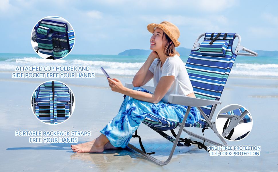 Hugespray Heavy Duty Beach Chair with Backpack Straps 4