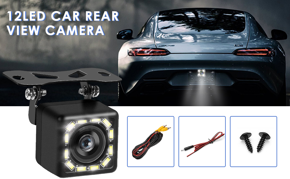 DIYARTS 12V Car Reversing Camera, 170 Wide Angle HD CCD 12 LED Night