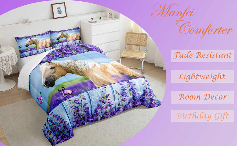 Manfei Purple Lavender Bed Comforters Set Queen Size,Lovely