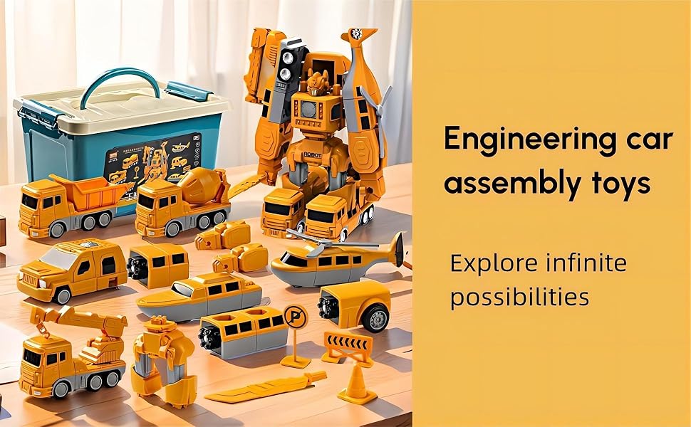 Magnetic Transform Engineering Car Assembled Toys with Storage Box, Magnetic Cars and Trucks for Kids, Magnetic Blocks for Toddlers,Outdoor Activities for Kids Ages 3-10 (Yellow-26Pcs Set) 21 1