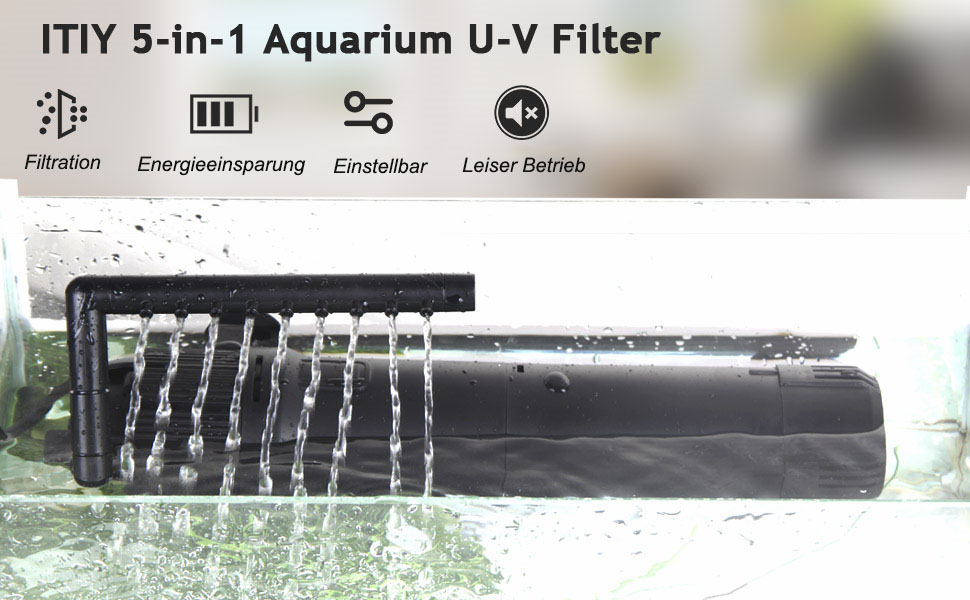 ITIY 5 en 1 Filtre UV d'aquarium, 650 L/H 6W Pompe de Filtration Interne  pour Aquarium avec minuterie, Filtre immergé réglable à 180 ° pour Petits