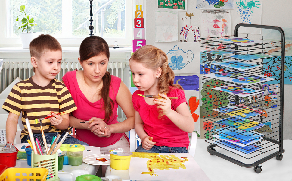 Art Drying Rack,25 Floors Painting Drying Rack with Wheels, Classroom