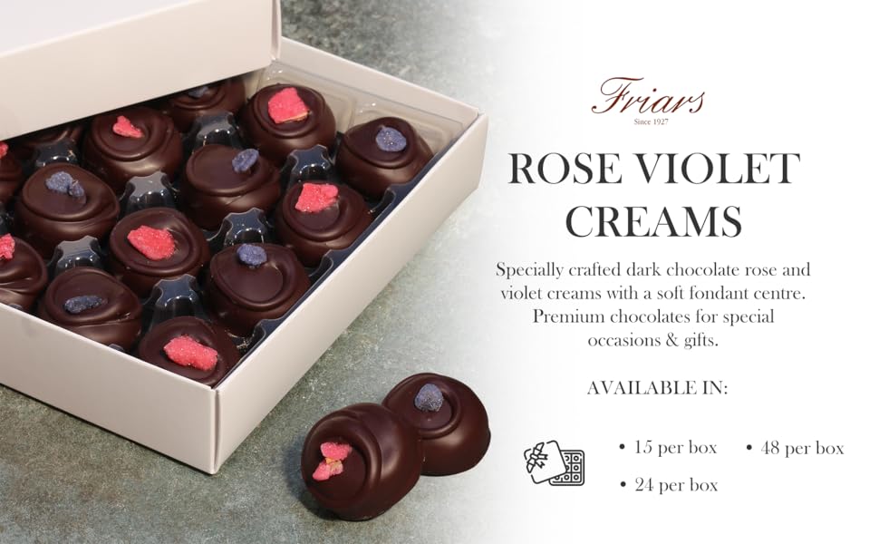 Friars Chocolate Rose & Violet Creams 24 Per Box Smooth & Soft