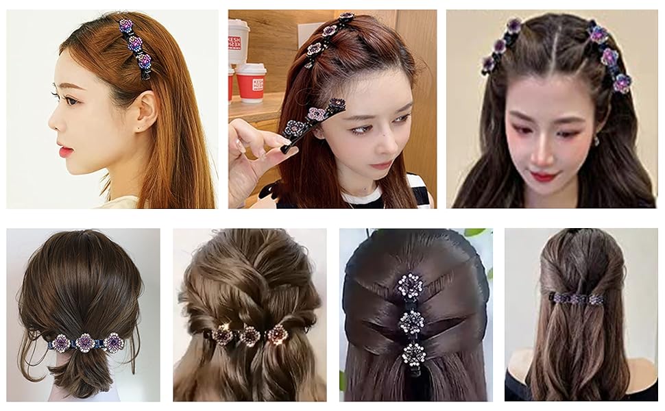 8PCS Sparkling Crystal Stone Braided Hair Clips, Satin