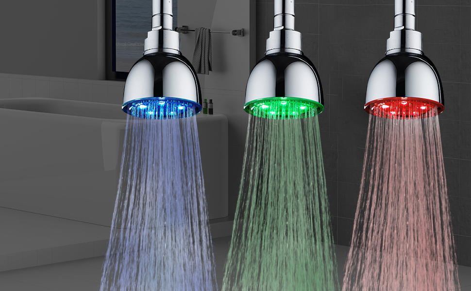 LED Shower Head, Shower Head with 3 Color Changing Rainfall LED Fixed