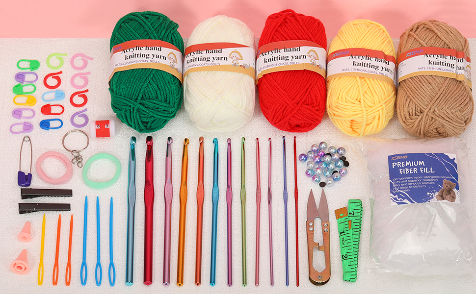 XSEINO Crochet Kit with Crochet Hooks Yarn Set Premium