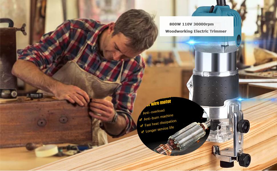 110V 800W Palm Router Electric Hand Trimmer Wood Router 1/4" Collets Woodworking Tool Laminate Trimmer + Tungsten Carbide Router Bits 15-Piece Set 11 laser cutter
