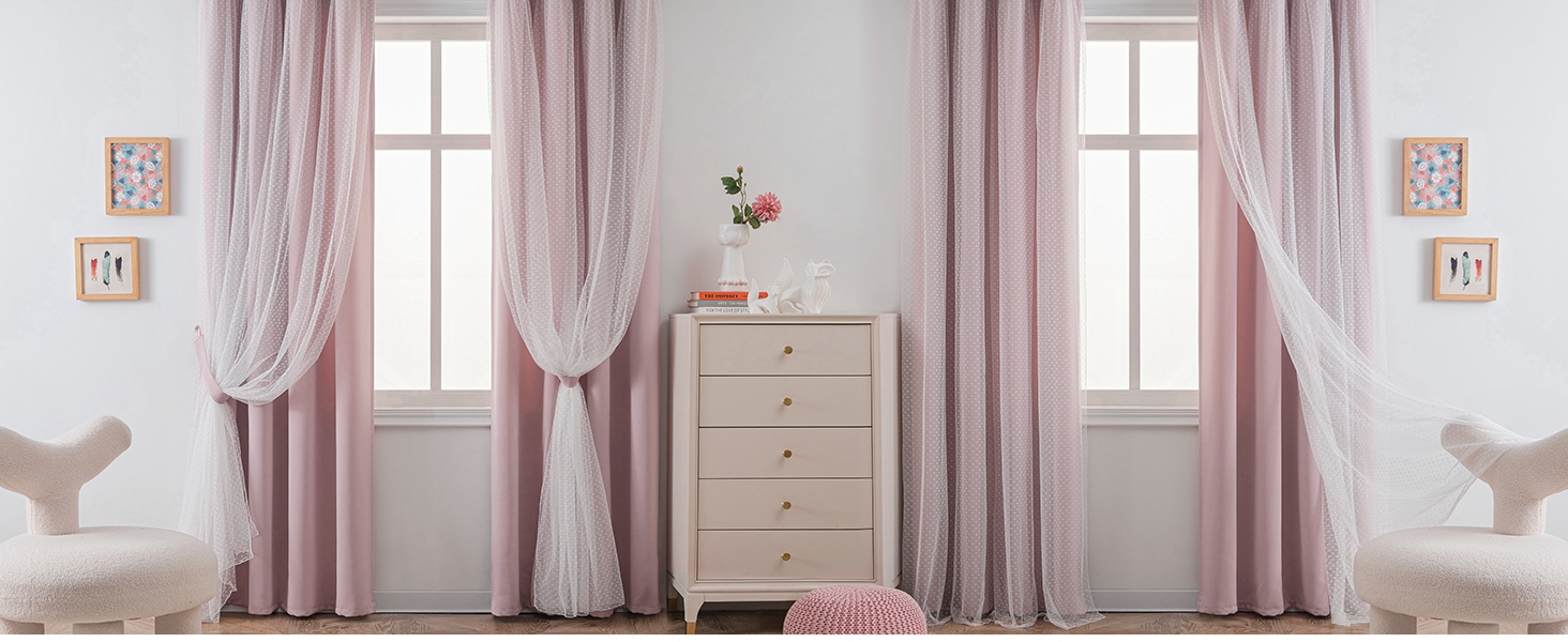 small polka dots double layer blush pink curtains