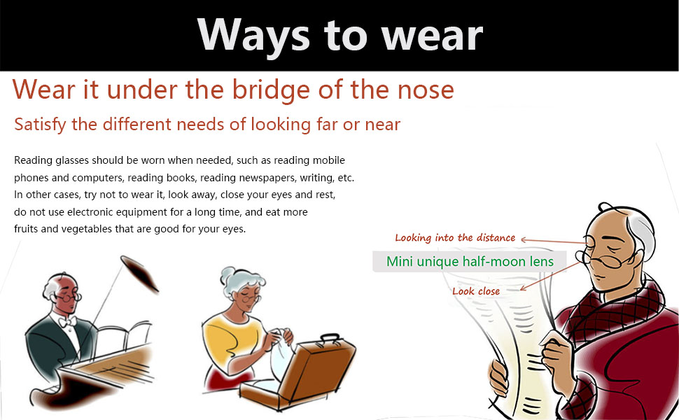 Hubeye Half Frame Reading Glasses Metal Slim Half Moon Lens