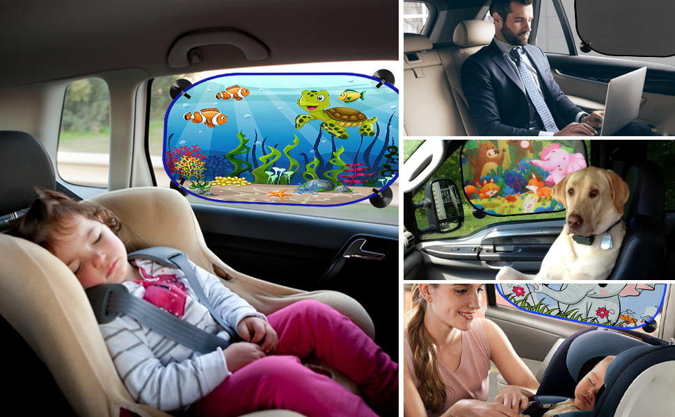 Parasole Auto Per Bambini - 2 Pezzi 47x30cm Anti-UV Con Ventose E Animaletti