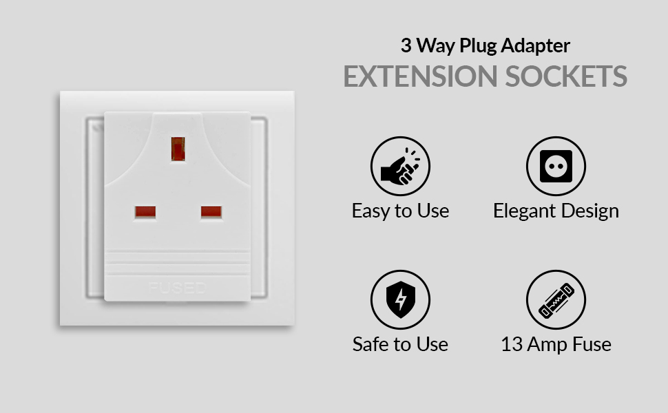 3 Way Plug Adapter/UK 3 Pin Socket Extensions 13 Amp 250V / Multi Plugs