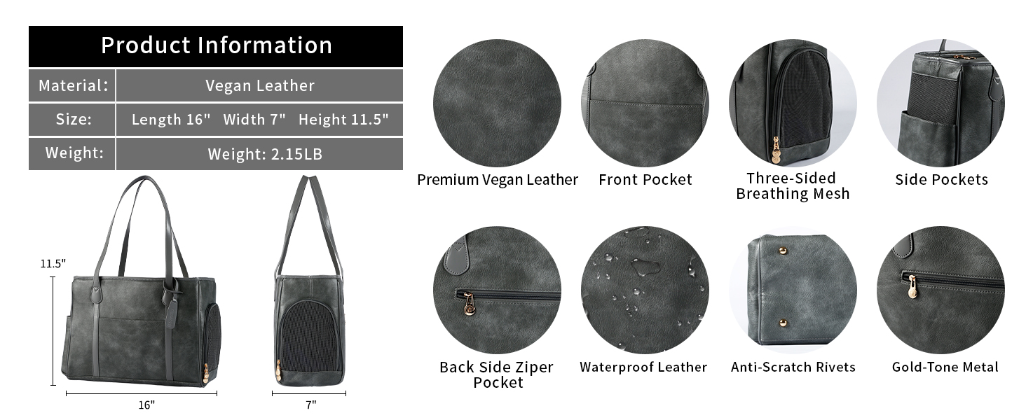 Monanller Stylish Dog Purse Carrier, Leather Pet Carrier Bag for Small Dogs Cats 