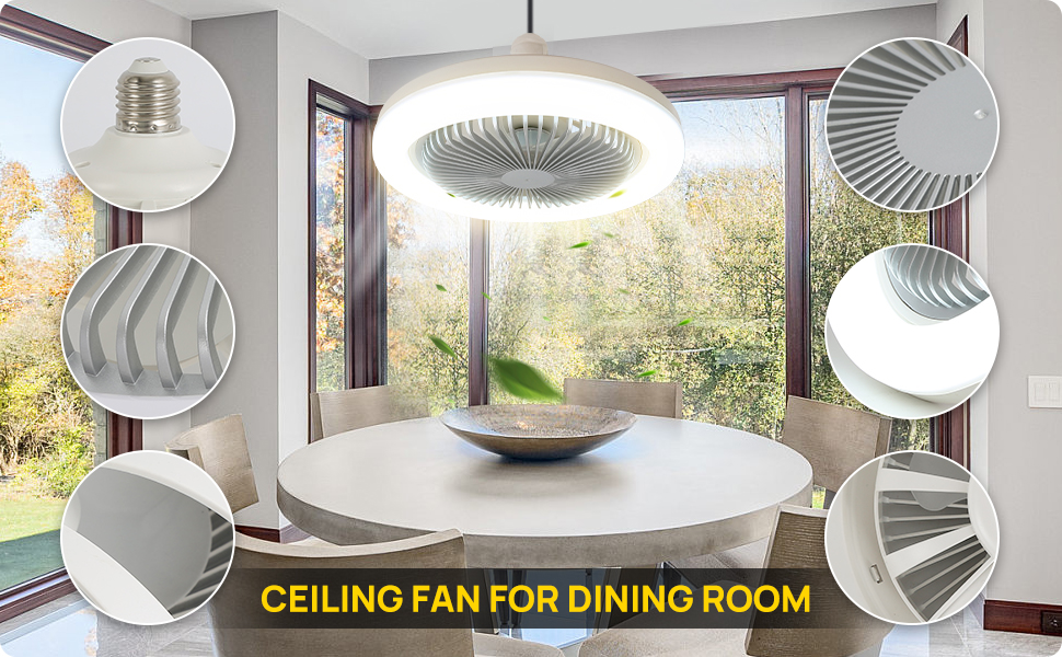 Enclosed Mini Ceiling Fan with Light, No Tools Screw into any light