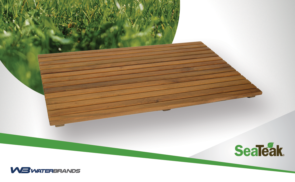 SeaTeak Rectangular Wooden Teak Shower Mat Waterproof Mat