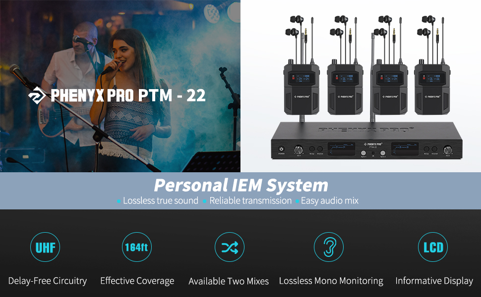 Phenyx Pro in Ear Monitor for Musicians, UHF Wireless in