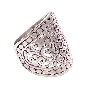 NOVICA,Sterling Silver,Band,Ring,Jewelry,Metal,Grey,For Women,Gift,Floral Design,Wide Ring,Handmade