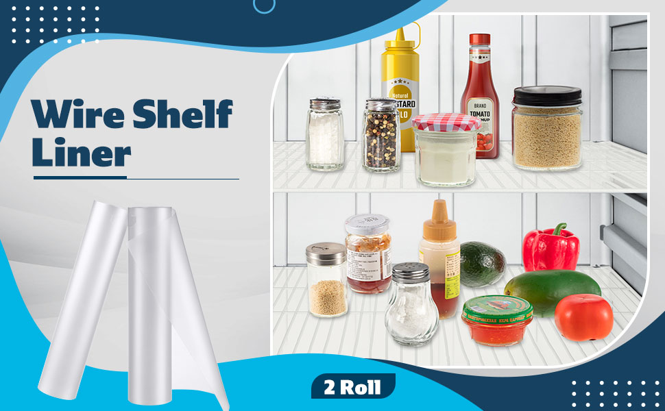 2 Roll Wire Shelf Liner Clear Shelf Covers for Wire Shelving Waterproof Non