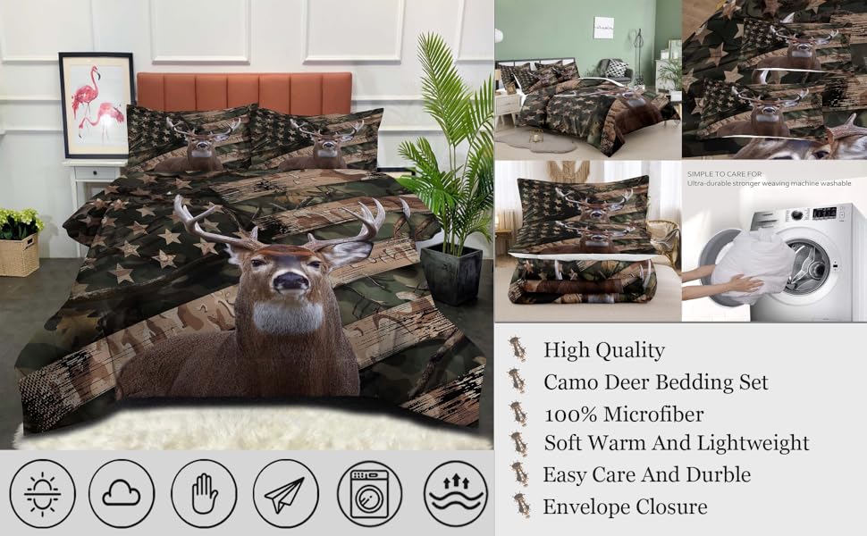 NINENINE Camo Deer Comforter Sets Twin Size,American Flag