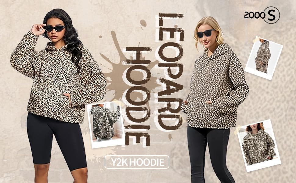 Pokn Oversized Leopard Print Hoodie Cheetah Print Streetwear