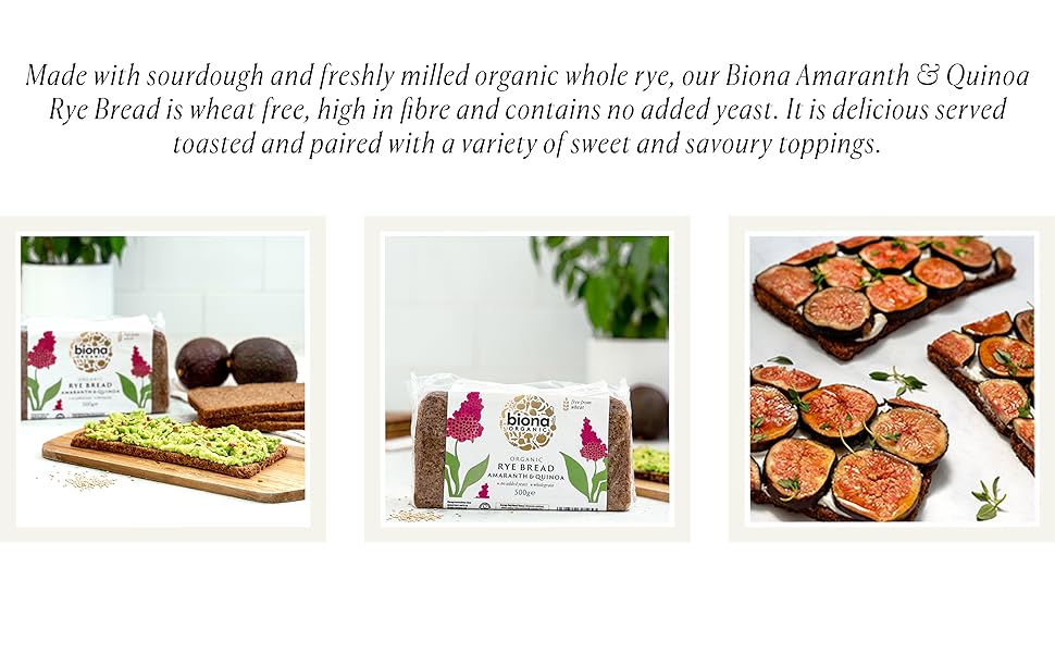 Biona Organic Rye Bread Amaranth Quinoa 500g, Pack of 6 No Added