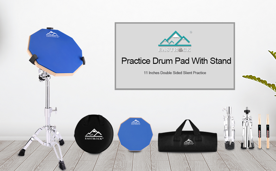 EASTROCK Practice Drum Pad Stand Bundles, 11 Inches Double