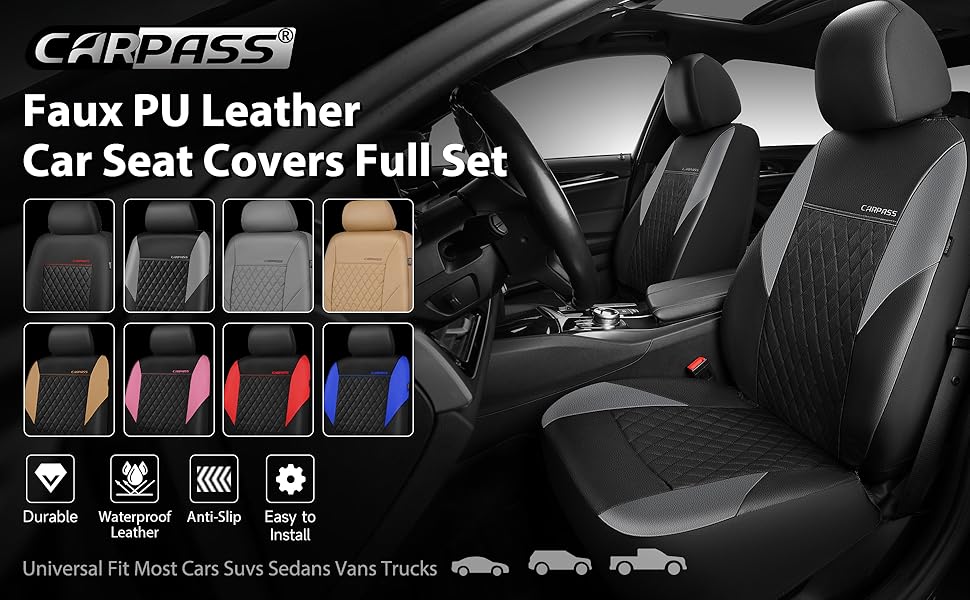 Amazon.com: CAR PASS Quilting Leather Seat Covers Full Set