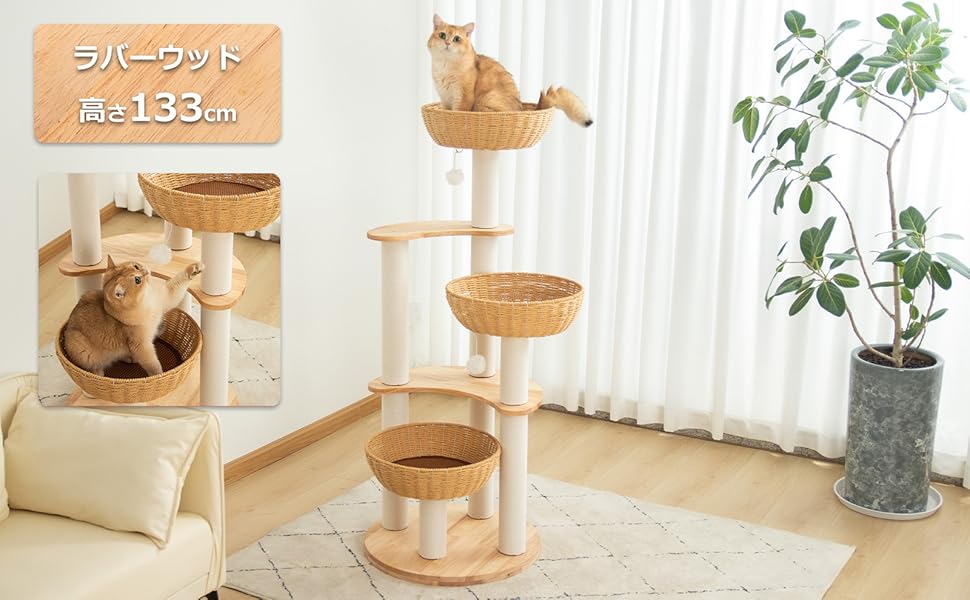 Amazon | PETTIFUL キャットタワー 木製 【天然木使用