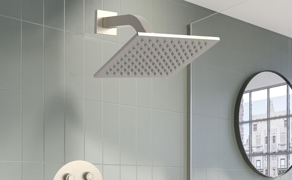 Aquaiaw Square Shower Arm and AntiScratch ORing Flange, 6 inch, Solid