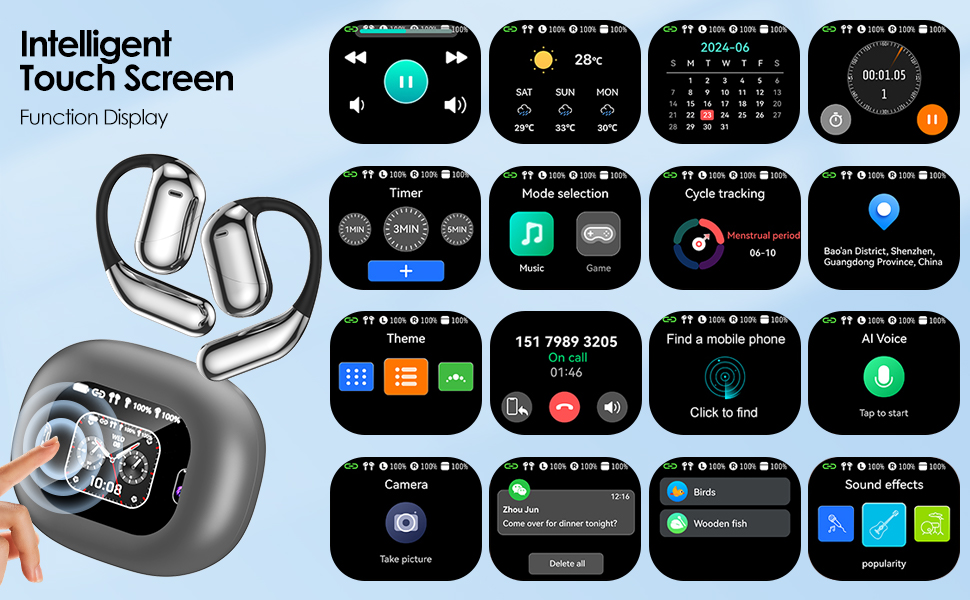 Intelligent Touch Screen Open Ear Bluetooth