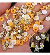 ROFIBUT Tiny Bee Nail Art Charms Resin Cartoon Daisy Flower Nail Gems 3D Gold Alloy Bees Jewelry ...