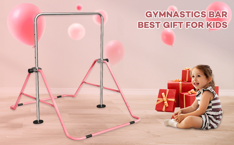 Folding Gymnastics Bar with Gymnastic Rings Height Adjustable
