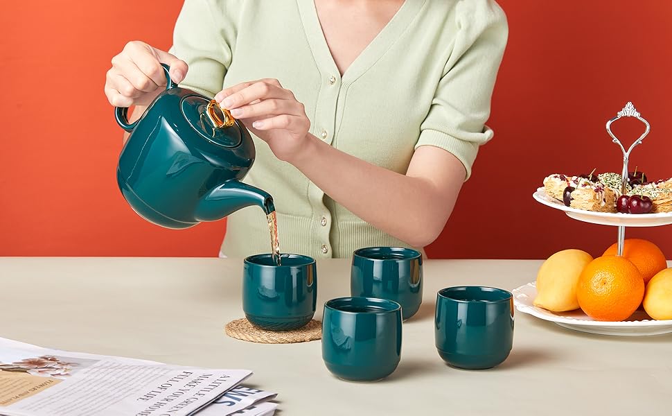 ZENS Teapot with Infuser ,1000ML Entwined Handle Porcelain Loose Leaf 4