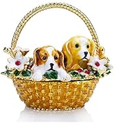 YU FENG Puppy Flower Basket Trinket Boxes Hinged Rhinestones Jeweled Painted Enameled Collectible...