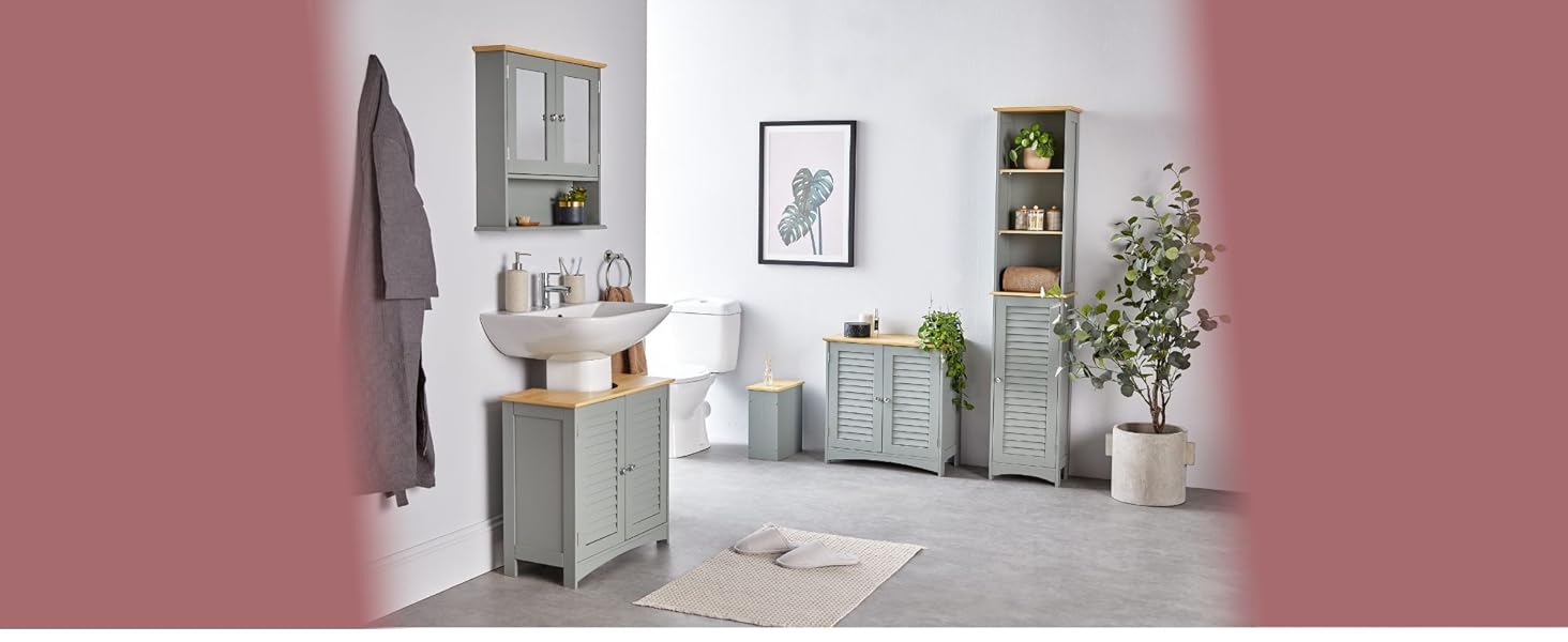 VonHaus Bathroom Storage Box Grey Bathroom Box w/Wood Effect Lid