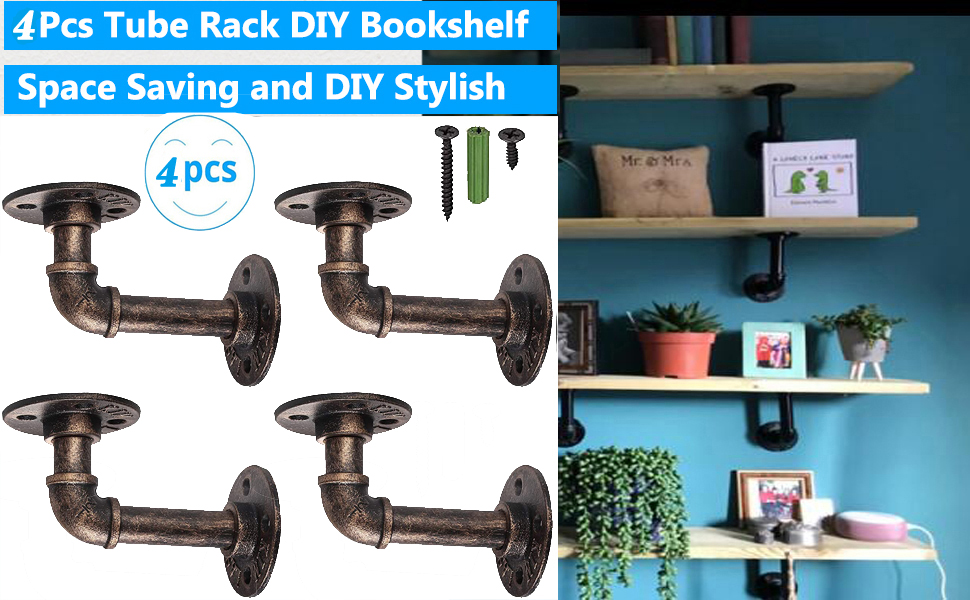 Pipe Shelf Brackets, eSynic 4Pcs Pipe Shelf Bracket Tube Rack