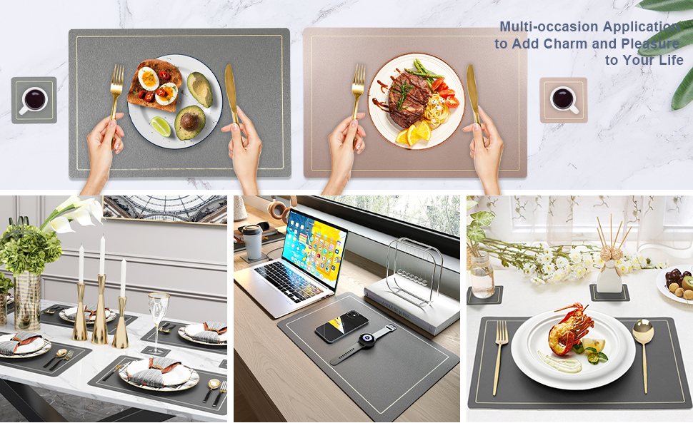 Placemats Set of 6 Heat Resistant DoubleSided Faux Leather