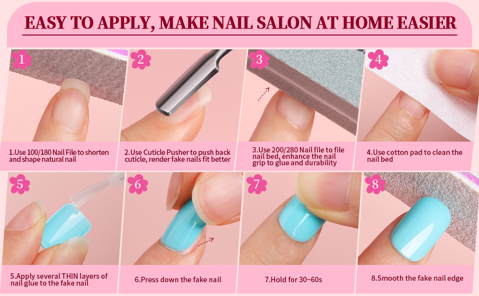 LEOBRO Short Press on Nails, 360PCS Fit Nicely & Natural