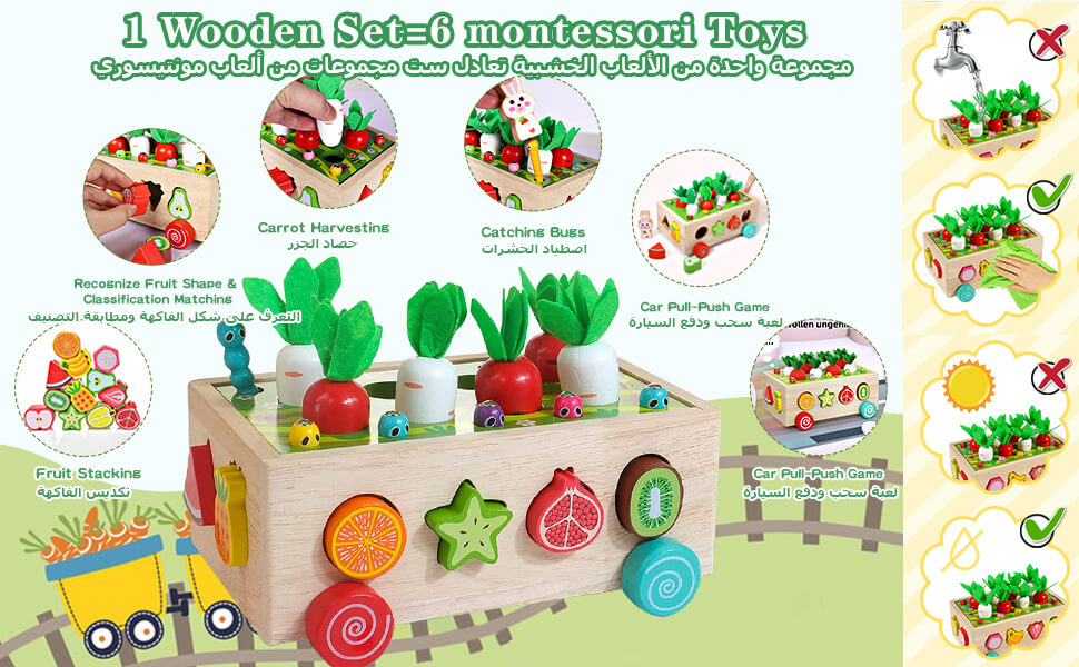 EDUTREE Toddlers Montessori Wooden Educational Toys for Baby Boys Girls Age 1 2 3 Year Old,Wooden Sorting Toys Preschool Educational Gift, Wood Preschool Learning Fine Motor Skills Game, Carrots Gifts 21 3