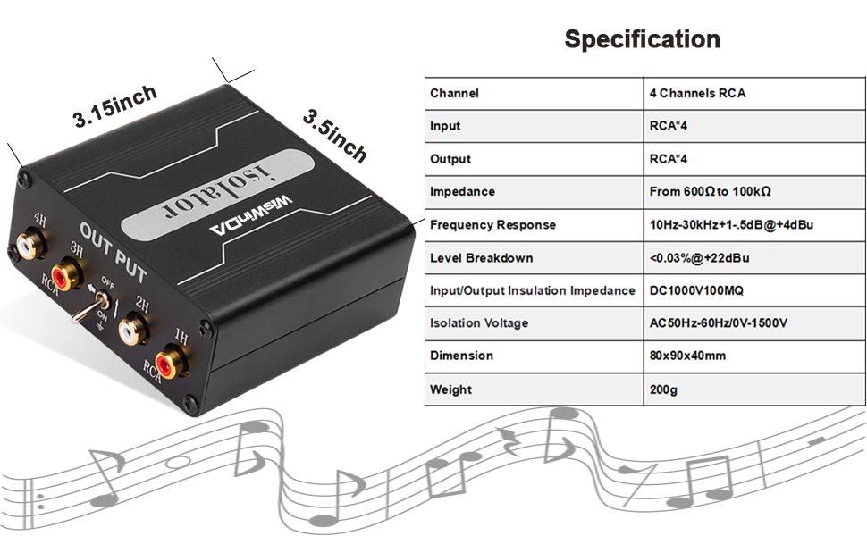 WisWinDa 4 Channels RCA Ground Loop Noise Isolator(No