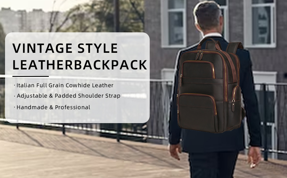 UBANT Men's Leather Backpack Full Grain Leather 17.3