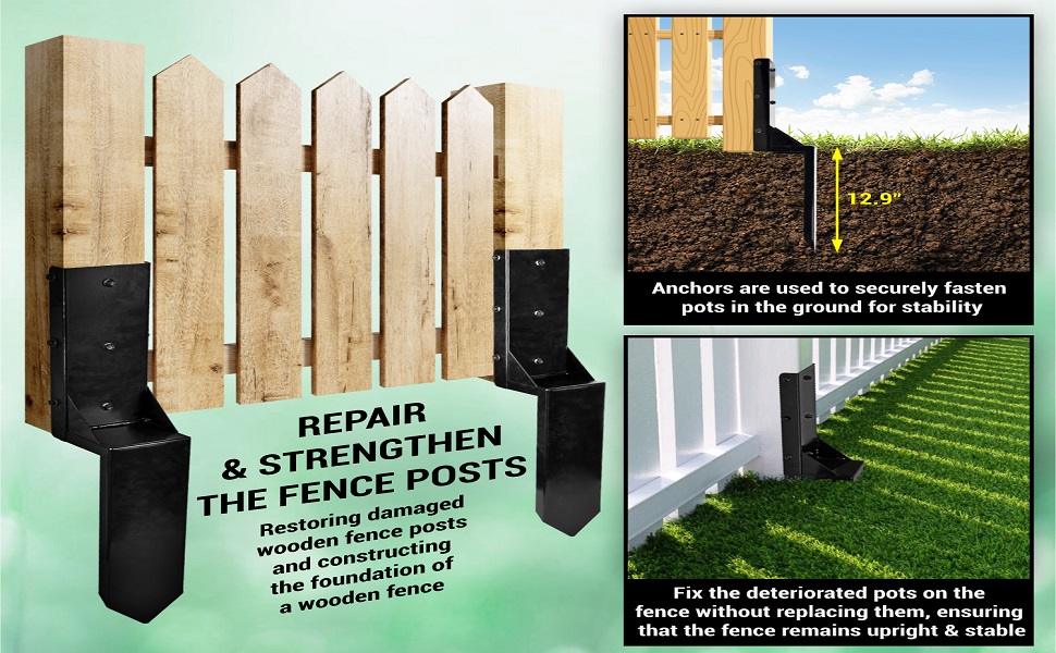 WIMART Fence Post Repair Kit 4''x4'', Heavy Duty Steel