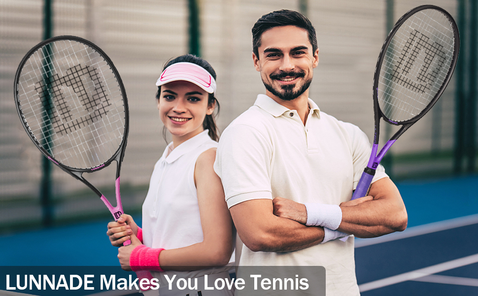 LUNNADE Adults Tennis Racket 27 Inch, Shockproof Carbon Fiber Tennis