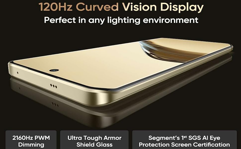120Hz curved OLED display with 2160Hz PWM dimming and ultra-tough Armor Shield glass protection.
