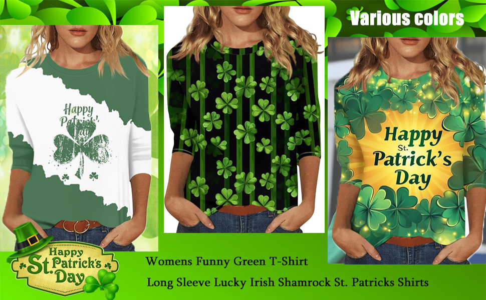 Women Lucky Green Shamrock Tunic Funny Saint Patricks Day T-Shirts Causal Irish Shirt