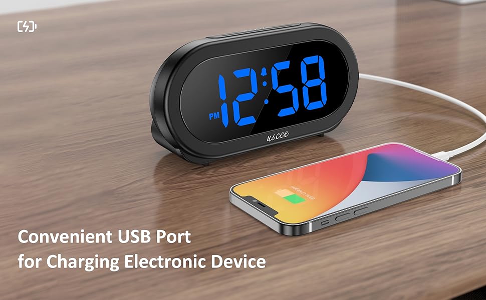 USCCE Small Digital Alarm Clock with USB Port for Charging