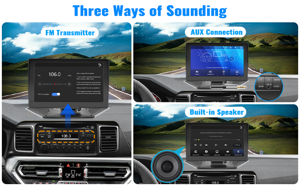 CAMECHO Wireless Carplay Android Auto Car Stereo 7 Inch Portable Apple