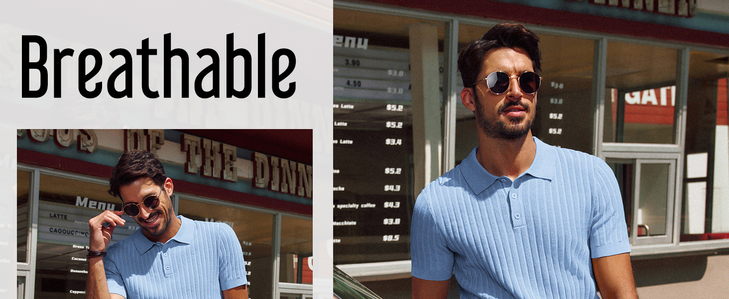 mens short sleeve polo shirts casual knit textured polo t shirt fashion 2025 collared shirts