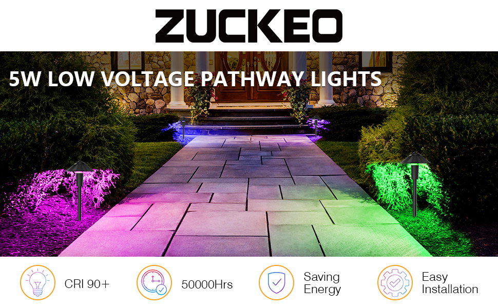 ZUCKEO Low Voltage RGB Landscape Lights LED Pathway Lights, 5W Color